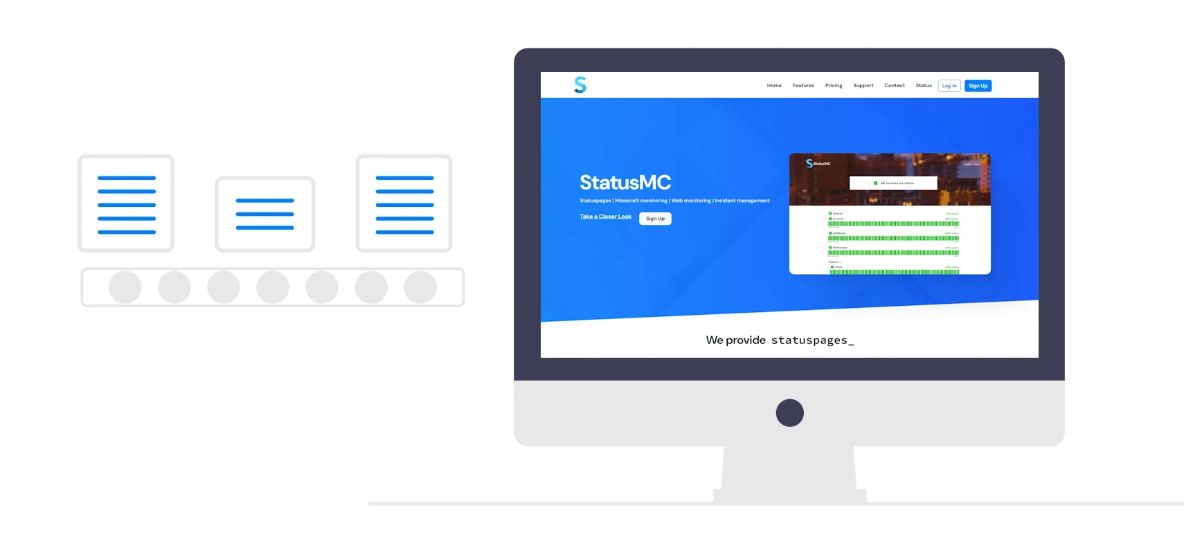 An illustration of StatusMC contacting your site to retrieve it's status.